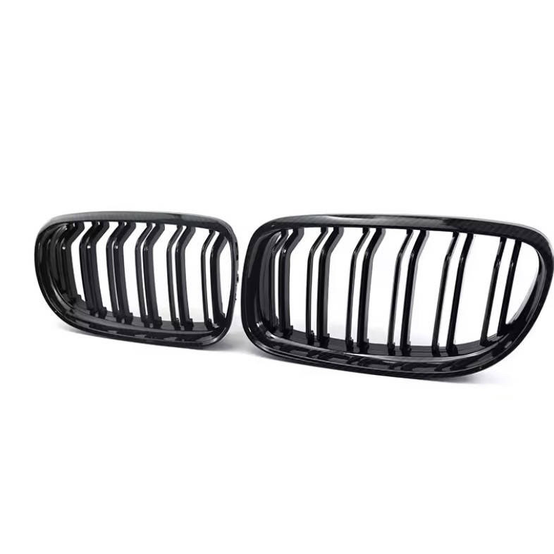 Решітки радіатора BMW E90/E91 2009–2011 Anzios, Glossy Black + Carbon, подвійні ламелі + 2 LED повторювачі, фото 1