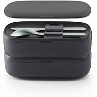 Контейнер для їжі ланч бокс герметичний з приборами чорний поліпропілен 19 на 10 на 11 см мікрохвильова посудомийна