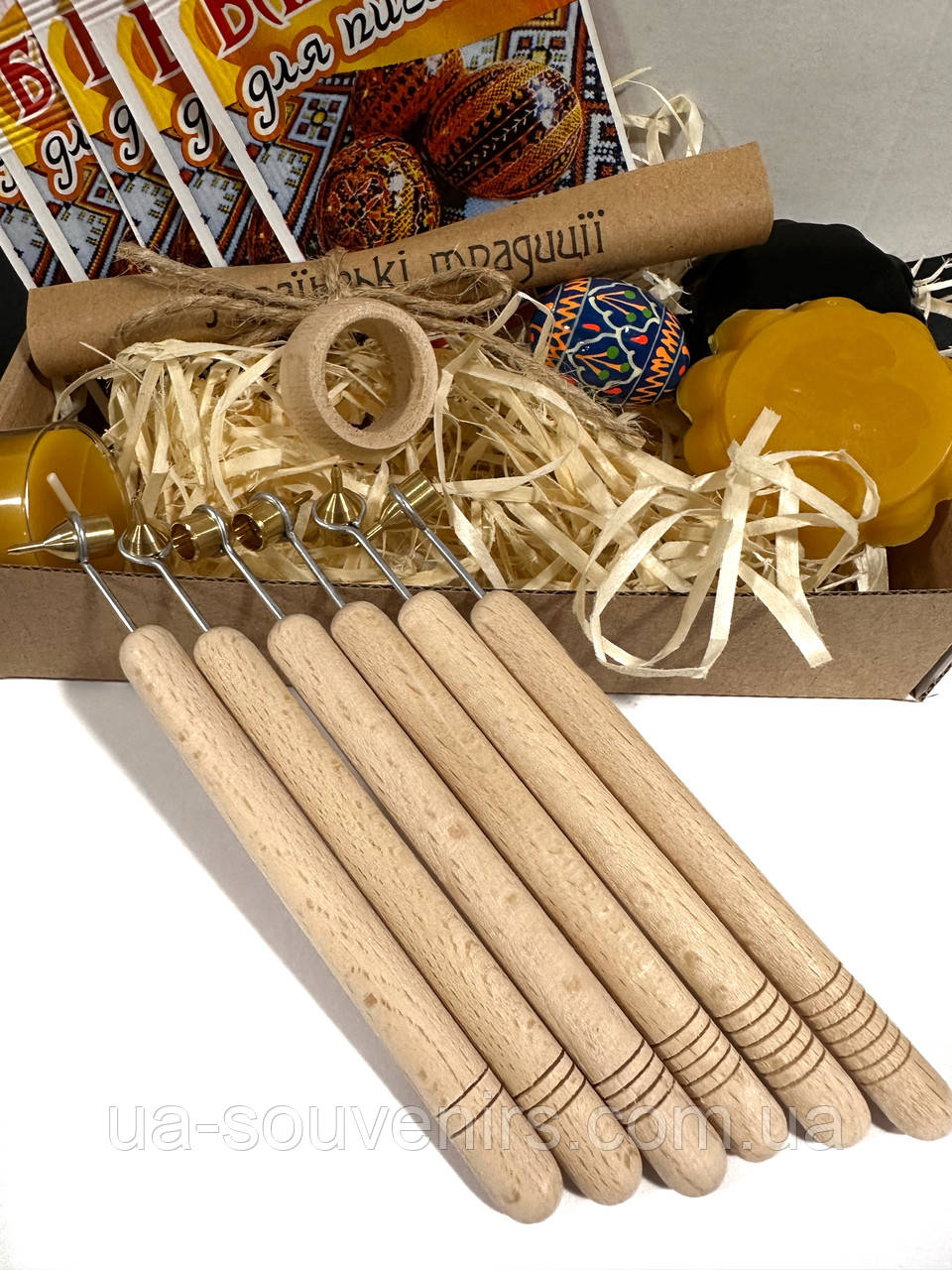 Подарунковий набір для писанкарства : писачок для розпису писанок, віск, барвник, підставка під писанку, фото 1