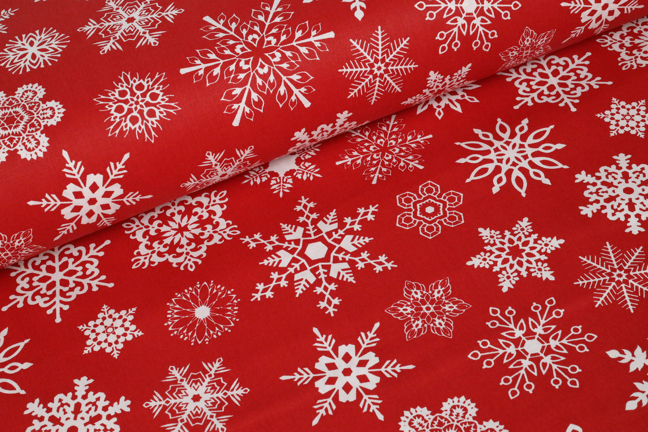 Відріз ранфорсу Сніжинки на червоному 52х240 см