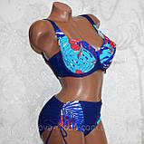 50 розмір, чашка 85F. Стильний купальник на дуже великі груди, темно-синій із пальмовим листям, фото 5