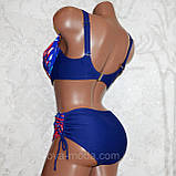 50 розмір, чашка 85F. Стильний купальник на дуже великі груди, темно-синій із пальмовим листям, фото 7