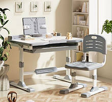 Дитяча парта для школяра Spoko SP-09 з лампою та сидінням, регульована, сіра (42401045)