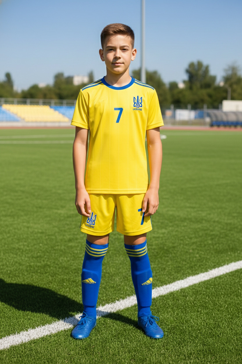 Дитяча футбольна форма збірної України №7 Мудрик жовто-синя, футболка + шорти, фото 1