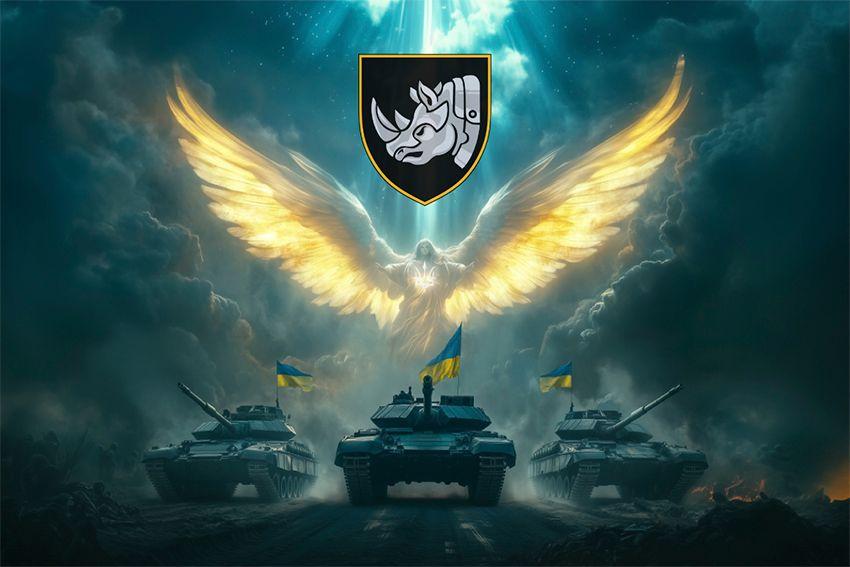 Прапор 4 ОВМБр СВ (лого 4) Янгол ЗСУ синій