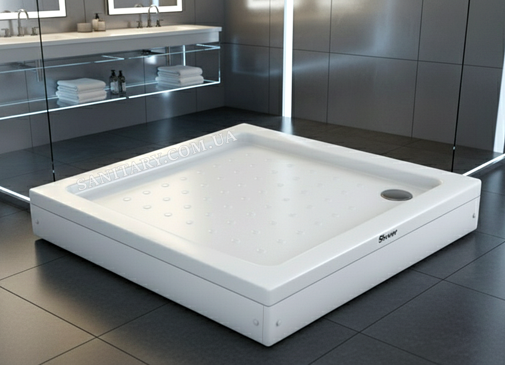 Душовий піддон 90х90х15 см Shower Panama квадратний акриловий для душу з передньою панеллю ніжками, фото 1