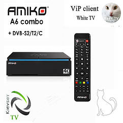 Amiko A6 Combo +VIP client | медиаплеер Android TV box комбінований разом з супутниковим S2 та Т2/С приймачем +налаштовані сервіси