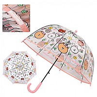 Парасоля дитяча для дівчаток прозора  напівавтомат з малюнком з ведмедиками. Парасолька  YES