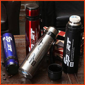 Термос термокухоль термочашка для напоїв 600 мл спортивна нержавіюча сталь чорного кольору для подорожей і