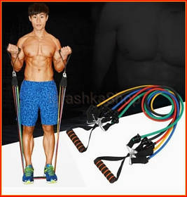 Комплект еспандерів для фітнесу 5 штук багатофункціональні трубки з чохлом для тренувань вдома та в залі