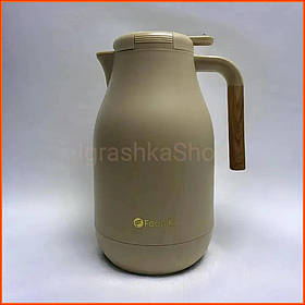 Термос глечик Feenik скляна колба 2 літри термочайник для напоїв бежевий ізоляційний контейнер для горя