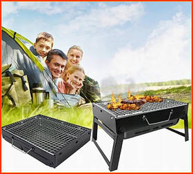Переносний гриль для пікніка мангал для барбекю чорний 43 на 29 см складаний туристичний вугільний гриль