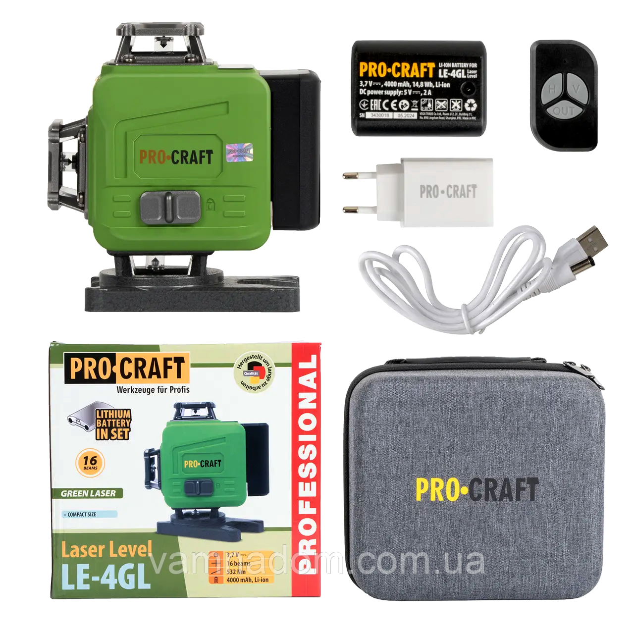 Лазерний рівень Procraft LE-4GL (16 зелених променів), фото 1
