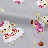 Бязь "Овечки на гойдалках та хмаринках" на світло-сірому тлі № Е-3581, фото 6