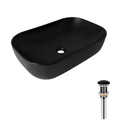 Комплект Qtap Robin: Раковина накладна прамокутна 600x390x150 мм Matt Black + Донний клапан PU03