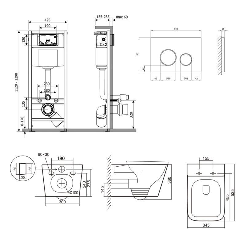 Готове рішення Qtap для ванної кімнати: підвісний унітаз Tern Ultra Quiet 525x345x360 + комплект інсталяції Nest 4 в 1 (кругла, фото 1