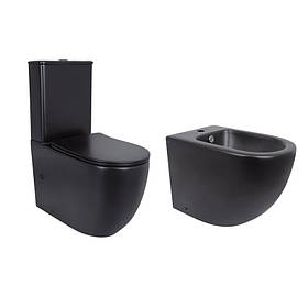 Акційний набір: Унітаз напольний Robin Ultra Quiet QT13226083AMB 660x360x855 Black + Біде напольне Robin QT13442141CMB 565x360x405