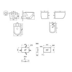 Комплект Qtap Robin Stone grey 3 в 1: підвісний унітаз Ultra Quiet + біде підвісне + раковина накладна QTROBSG49158
