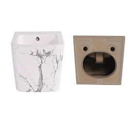 Комплект Qtap Tern Marble 3 в 1: підвісний унітаз Ultra Quiet + біде підвісне + раковина накладна QTTERMR49164