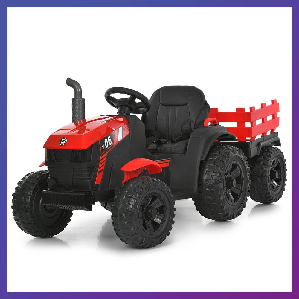 Дитячий електромобіль Трактор із причепом на радіокеруванні Bambi M 6295 Червоний, фото 1
