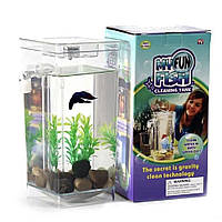 Аквариум самоочищающийся для рыбок 2л, My Fun Fish / Мини-аквариум с подсветкой / Аквариум маленький для рыбок