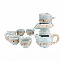 Набір для чайної церемонії Lesko #07 Шепіт бамбука для чаю гайвань піали з чайником на 6 персон 3 шт., фото 2