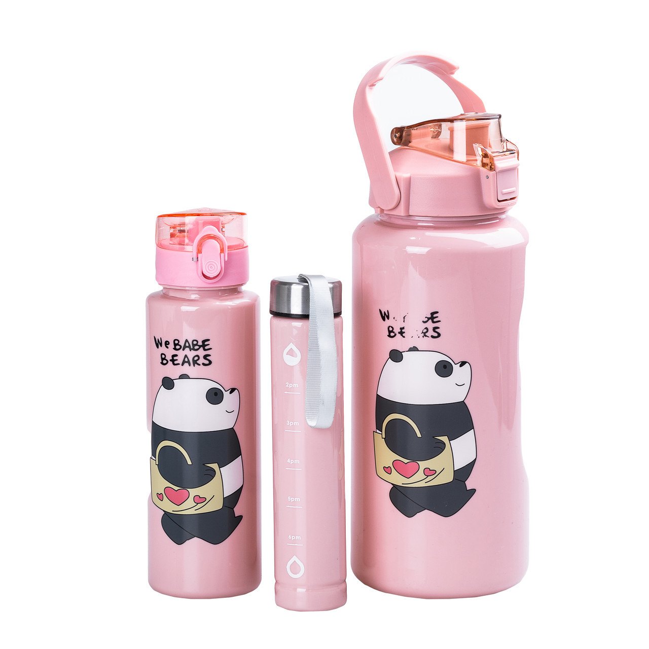 Набір пляшок 3 в 1 Панда з поїлкою і ручкою 0.3 (л) 0.7 (л) 2 (л) рожевий HPZSB120014P, фото 1