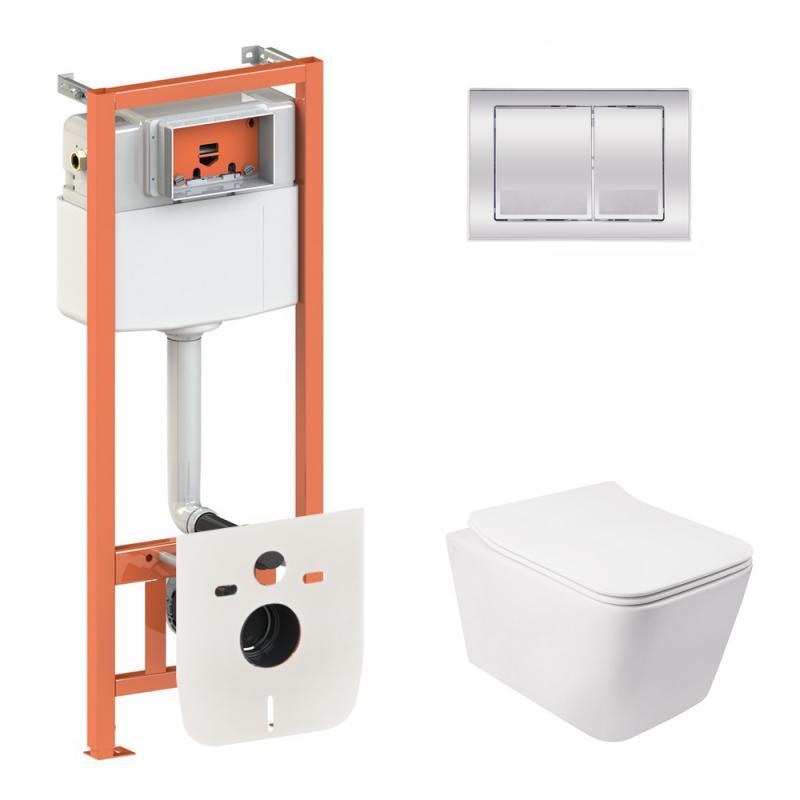 Готове рішення Qtap для ванної кімнати: підвісний унітаз Crow Rimless 520х360х290 + комплект інсталяції Nest 4 в 1 (квадратна, фото 1