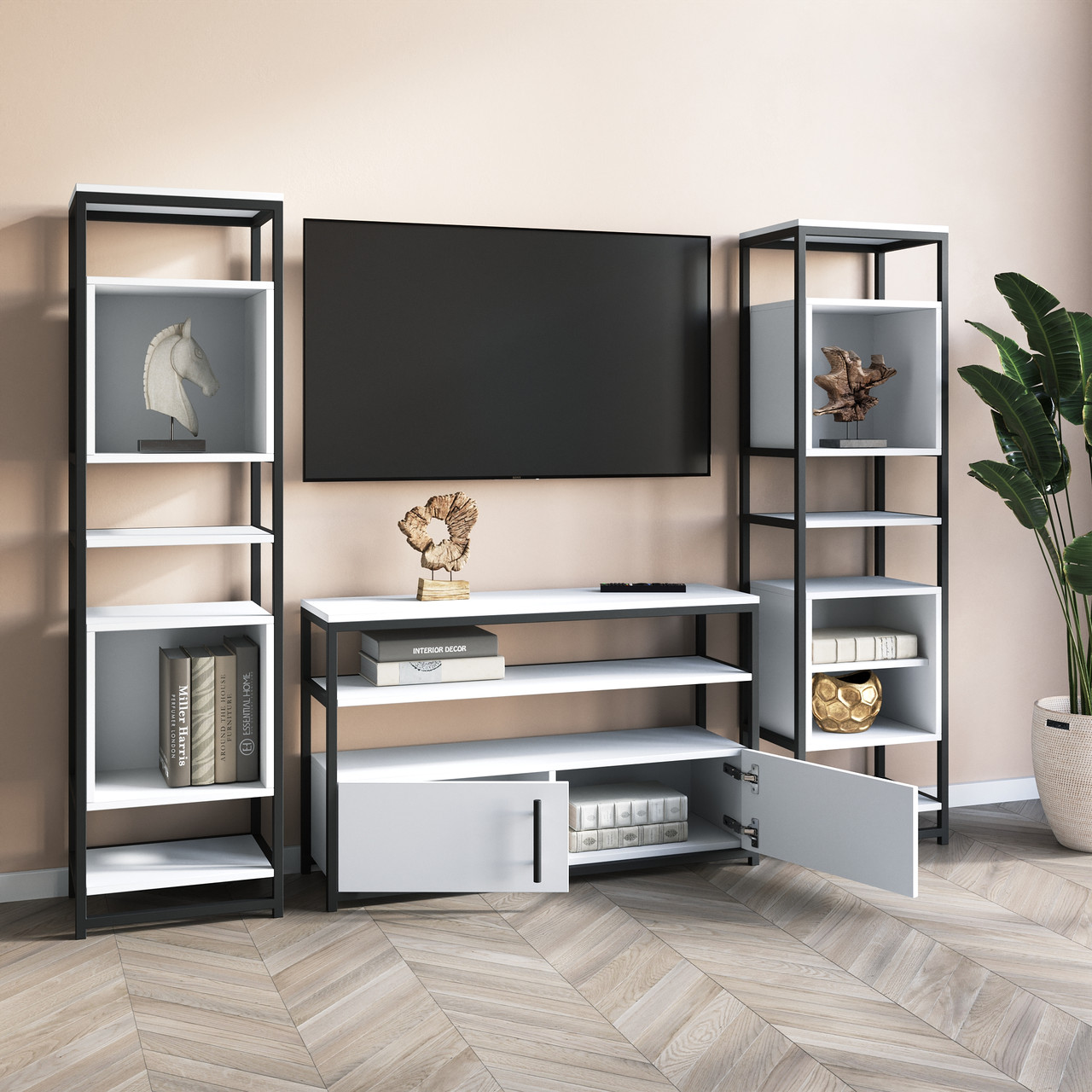 Тумба під телевізор з 2 закритими полицями з ДСП до спальні Вітальня стелаж у стилі лофт, фото 1