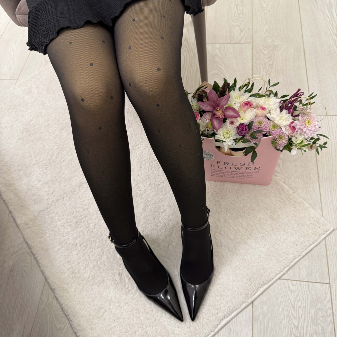 Жіночі теплі термоколготки з ефектом голих ніг в горошок, фото 1