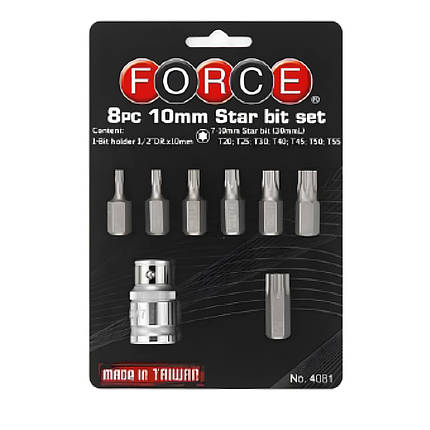 1/2" Набір біт Torx 10 мм 8 пр. на блістері (Т20-Т55) Force 4081 F, фото 1