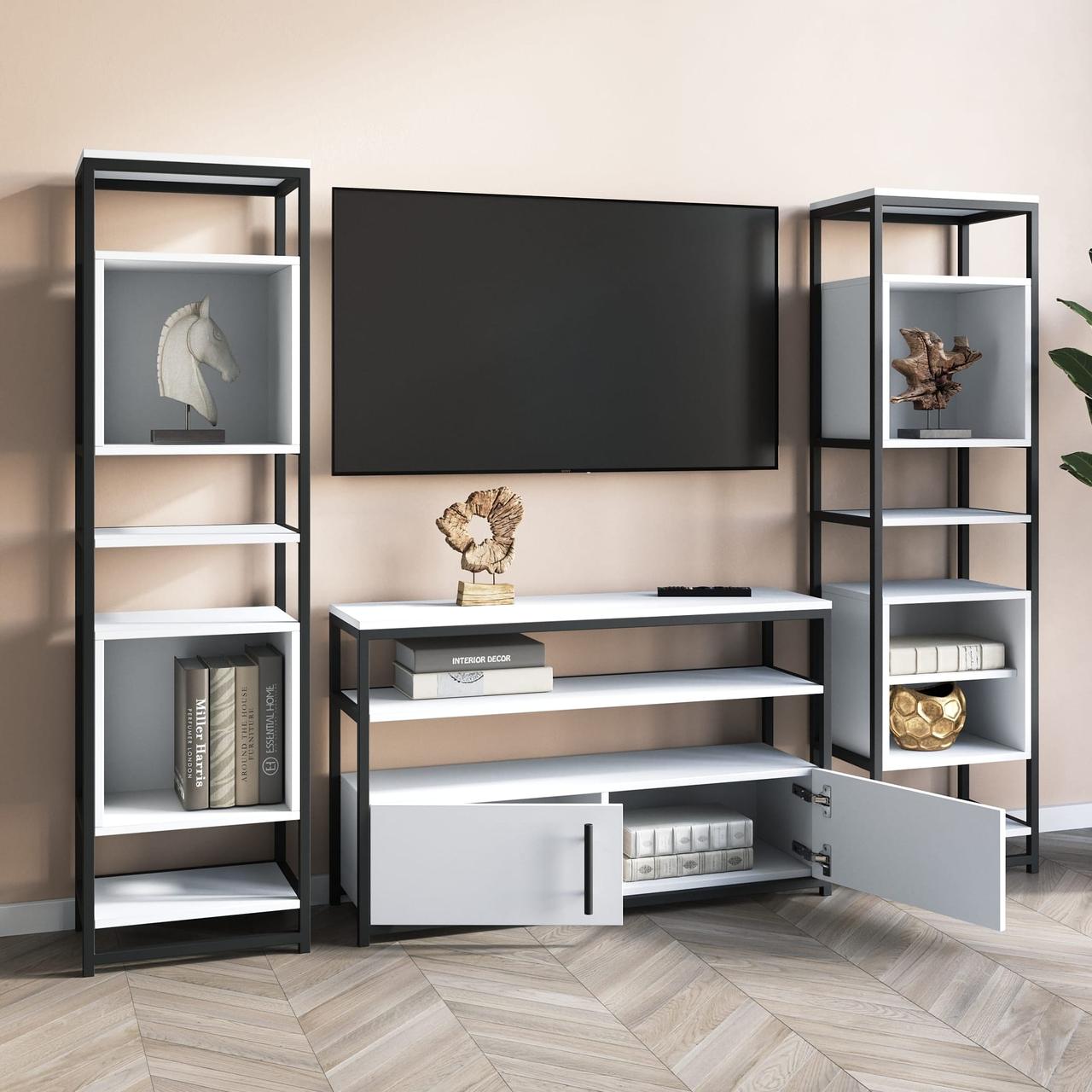 Лофт сучасний тумба під телевізор із 2 відкритими стелажами для зберігання речей 160 см, фото 1