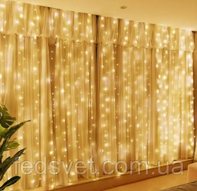 LED гірлянда LEBRON штора водоспад 2х2м 192LED жовта IP20, фото 1