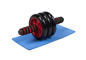 Ролик для пресу (3 колеса) EasyFit EF-1353-R, з килимком, Червоний