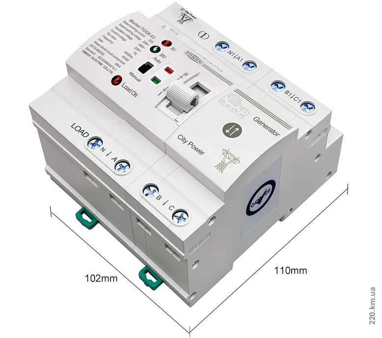 Автомат введення резерву (АВР) (перемикач) Tomzn TOQ6-4P 63A 220 V 3-файний, фото 1