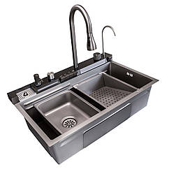 Мийка кухонна KARAFA 7545 з нержавіючої сталі 75*45*23 GREY GUN ( А0056979 )