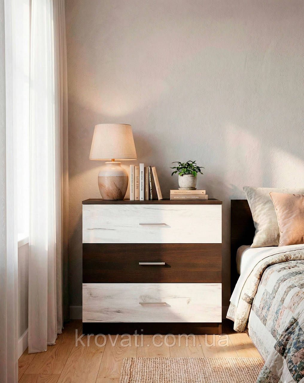 Комод 3Ш Араміс, Меблі Сервіс, Венге темний/Дуб крафт білий