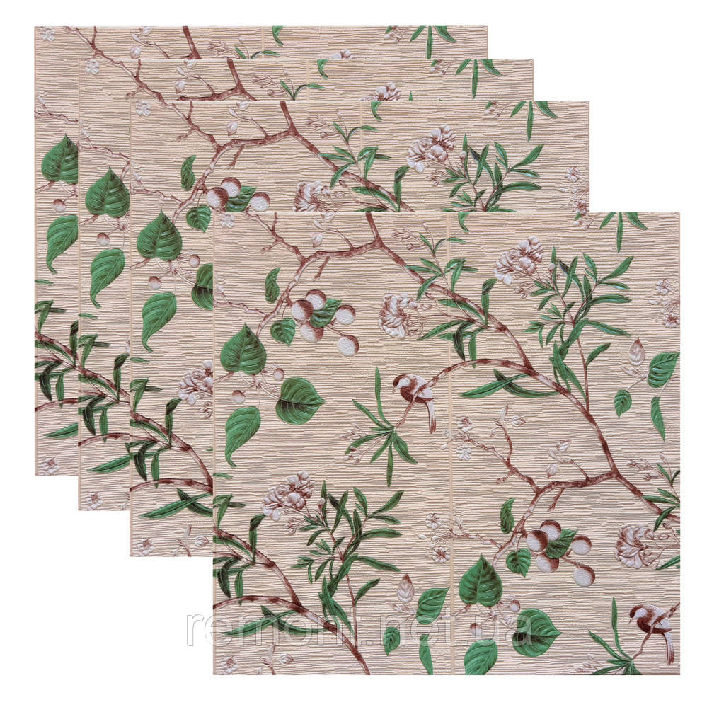 №530-4 Самоклеюча стінова 3D панель на фользі "Східний сад" 70×70 см товщина 4 мм., фото 1