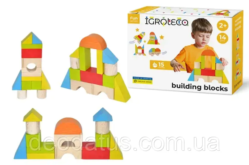 Будівельні блоки дерев'яний конструктор 14 елементів 900453 IGROTECO, фото 1