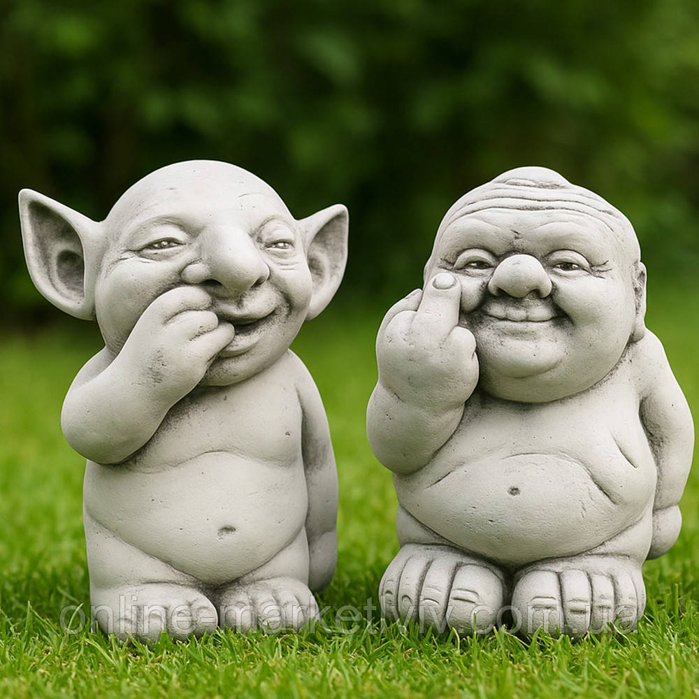 Набір 2 шт Садові скульптури з бетону, Ручна робота, 22см, (4 кг*2), "Тролі " / Садова фігура Тролі / Статуетка садова, фото 1