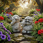 Набір 2 шт Садові скульптури з бетону, Ручна робота, 22см, (4 кг*2), "Тролі " / Садова фігура Тролі / Статуетка садова, фото 6