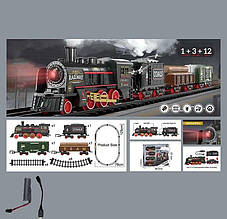 Залізниця дитяча 652 X14, акумулятор, пара, підсвітка, звук, дорога 78х129 см, 1 локомотив, 3 вагони, 12 елементів дороги