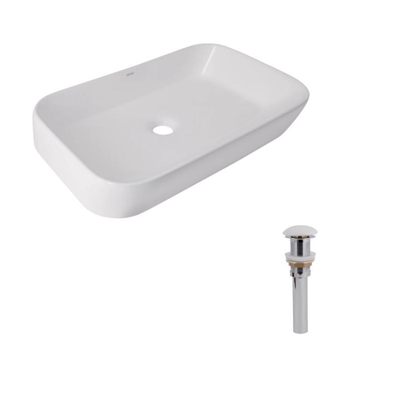 Комплект Qtap Scorpio: Раковина накладна 550x390x120 мм, White, прямокутна + Донний клапан Pop-up PU02, фото 1