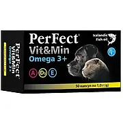 Perfect Vit&Min Omega 3+ вітаміни для собак і котів з риб'ячим жиром, 50 капсул по 1 гр