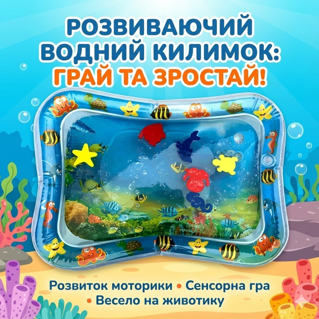 Водний дитячий розвивальний килимок AIR PRO inflatable water play mat Надувний дитячий килимок, фото 1