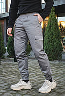 Сірі флісові штани карго з накладними кишенями, чоловіча утеплена модель