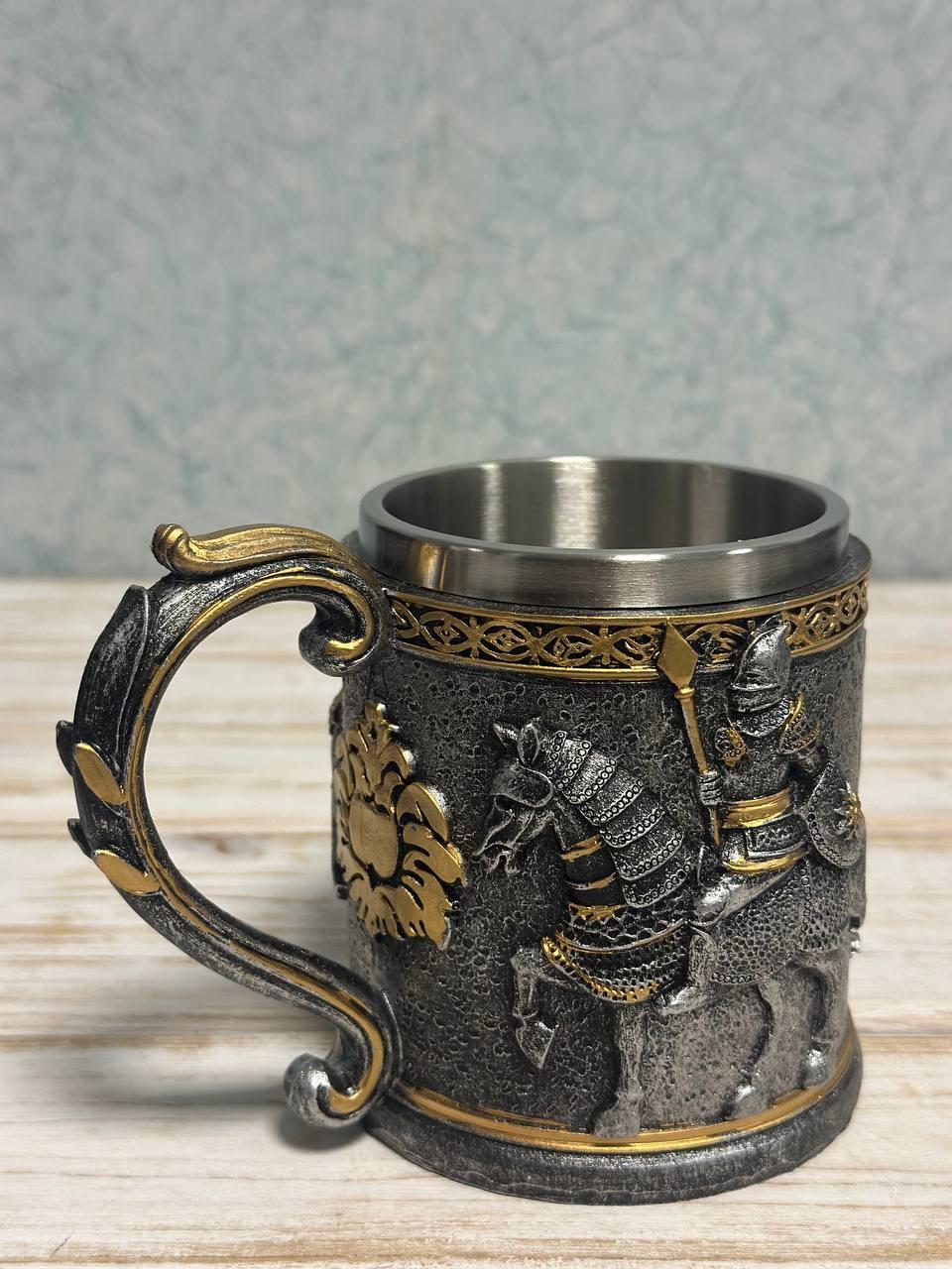 Кухоль для пива з дизайном лицаря на коні з нержавіючої сталі (380мл), фото 1