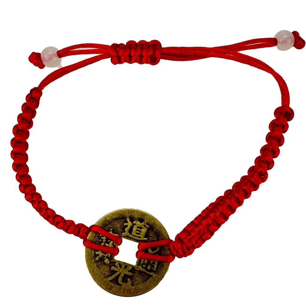 Амулет-браслет із червоної нитки з монетою (C6408)