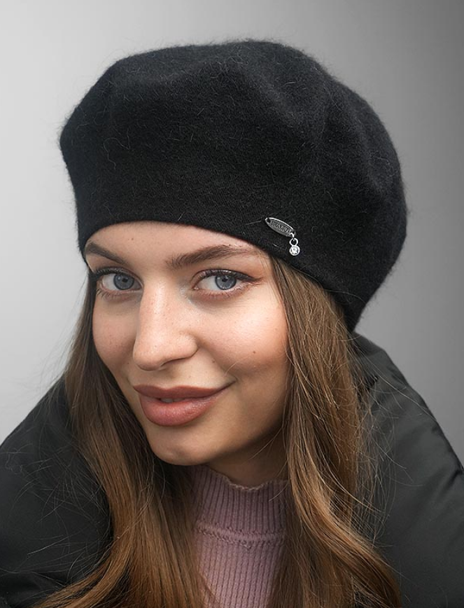 Берет в'язаний жіночий ангоровий Донна чорний розмір 56-59, фото 1