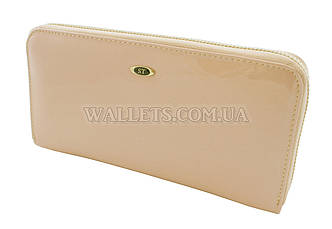 Жіночий великий шкіряний гаманець ST Leather Accessories на блискавці, 20x10 см, пудра лак.